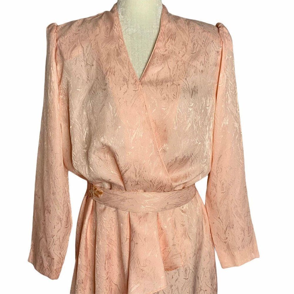 Vintage Surplice Faux Wrap Dress L Pink